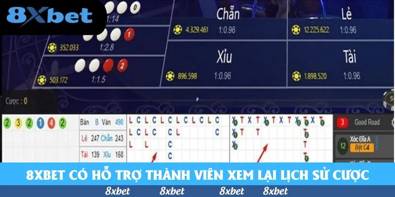 Bảng lịch sử cầu xóc đĩa dùng trong kinh nghiệm chơi xóc đĩa, với các cột chữ L, C cho Lẻ Chẵn và T, X cho Tài Xỉu, kèm thống kê số ván Lẻ 247, Chẵn 243