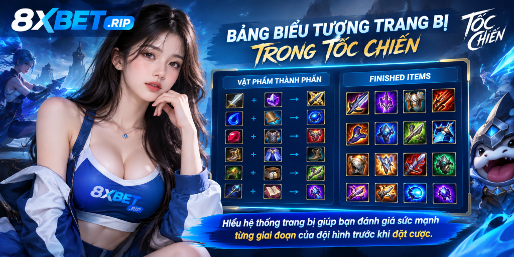 Bảng biểu tượng trang bị trong Tốc Chiến gồm vật phẩm thành phần và mục Finished items