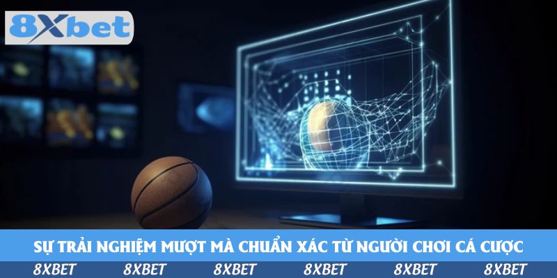 Quả bóng rổ đặt trước màn hình máy tính phát sáng hiển thị mô hình lưới số liệu trong phòng tối
