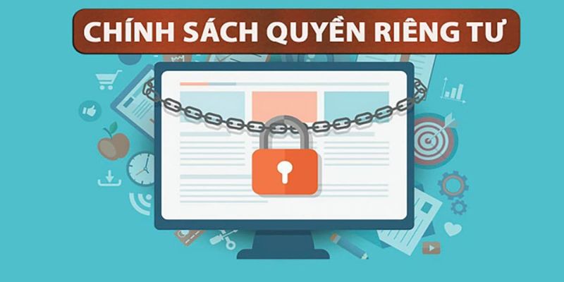 Màn hình máy tính bị quấn xích và khóa bằng ổ khóa màu cam dưới dòng chữ chính sách quyền riêng tư