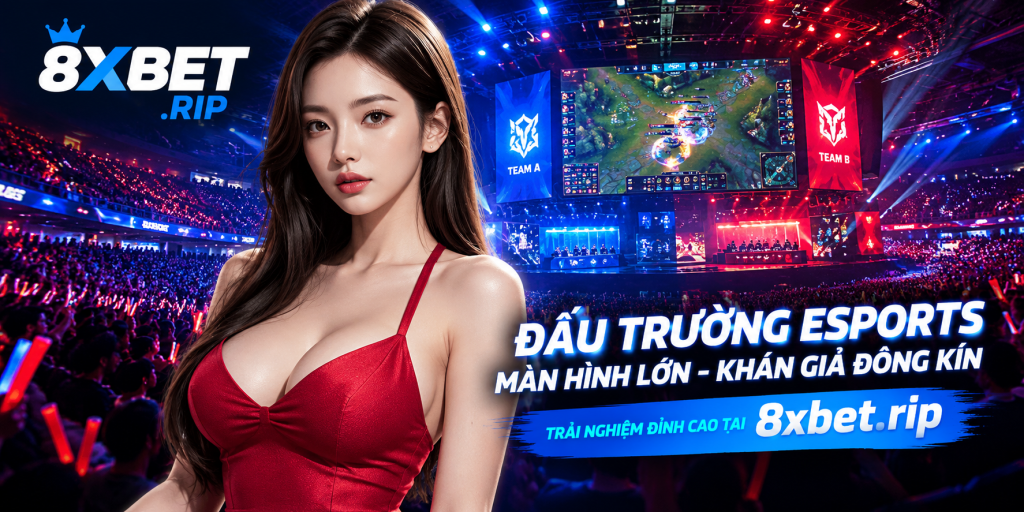 Đấu trường esports với màn hình lớn và khán giả đông kín, không khí tương tự Koi Cup Solos