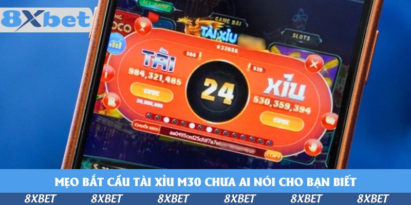Giao diện Tài Xỉu M30 trên điện thoại với đồng hồ đếm ngược và chuỗi cầu kết quả