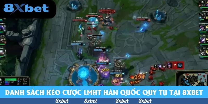 Màn hình trận LMHT chuyên nghiệp với pha giao tranh gần nhà chính, tên tuyển thủ và thanh máu hiện trên đầu tướng