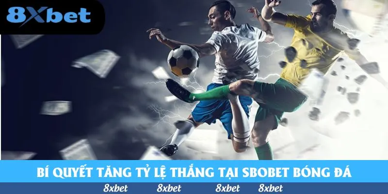 Hai cầu thủ áo trắng và áo vàng bật nhảy tranh bóng giữa tia sét và tiền giấy bay trên nền tối