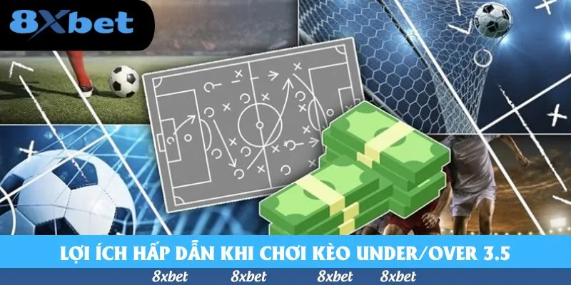 Sơ đồ chiến thuật sân bóng, xấp tiền và quả bóng minh họa kèo Under Over 3.5