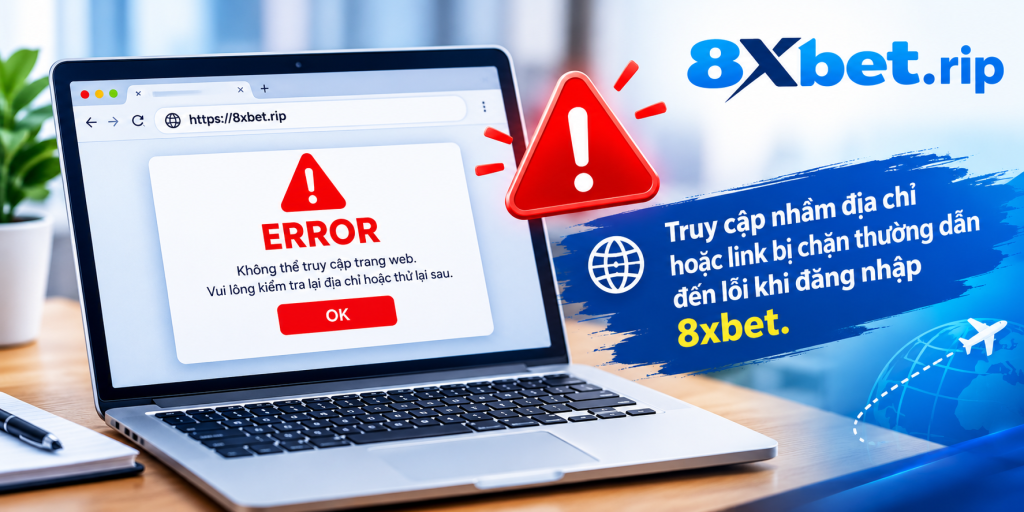 Minh họa màn hình laptop hiện hộp thoại ERROR kèm biểu tượng tam giác cảnh báo màu đỏ