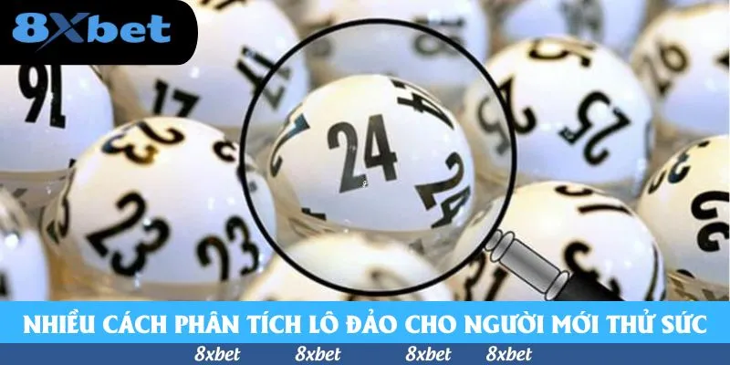Kính lúp phóng to quả bóng số 24 màu trắng giữa nhiều bóng số khác, minh họa lô đảo