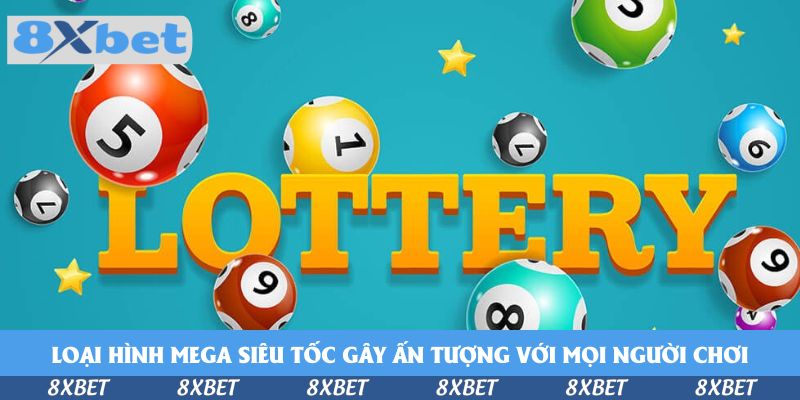 Dòng chữ Lottery màu vàng trên nền xanh ngọc cùng bóng số và ngôi sao