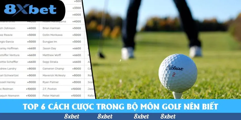 Quả bóng golf trắng số 2 đặt trên tee, phía sau là golfer cầm gậy và bảng danh sách tỷ lệ cược
