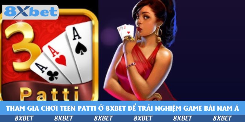 Biểu tượng 3 Patti với ba lá Át và nhân vật cầm bài, minh họa game Teen Patti