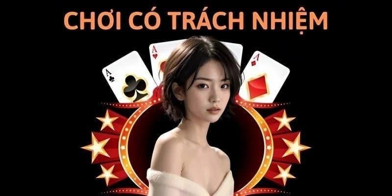 Chơi có trách nhiệm phía trên cô gái tóc ngắn, phía sau là ba lá bài Át và khung sao đỏ